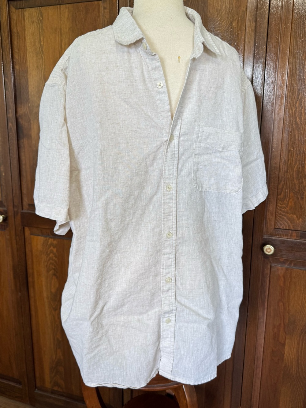 Old Navy Linen Blend Short Sleeve Button Up XXL Oatmeal Coastal Casual